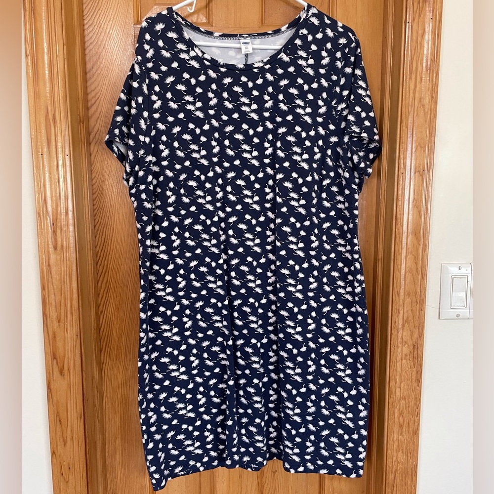 Old Navy Dark Blue Dress with White Floral Design